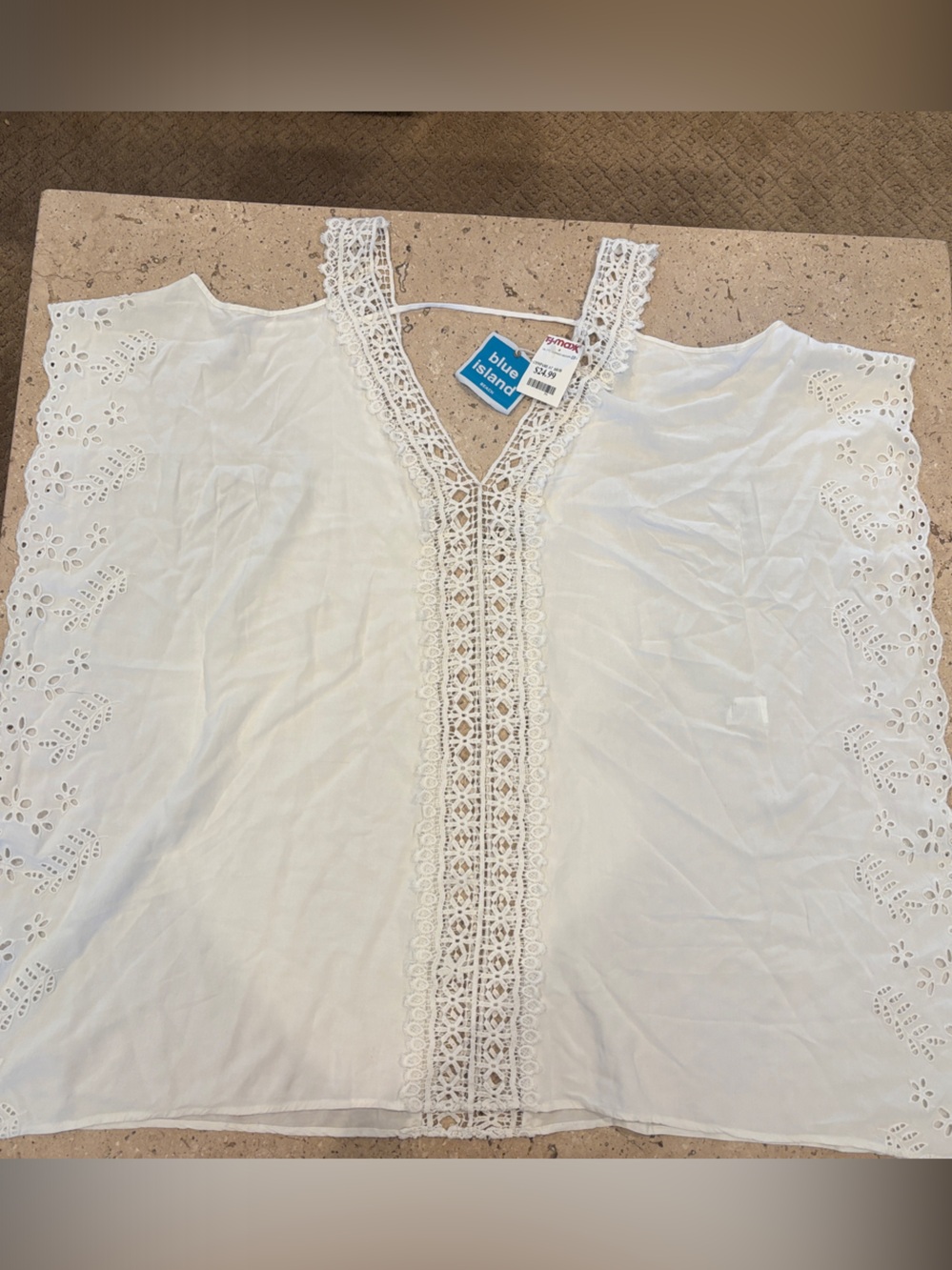 blue island White Eyelet Lace V-Neck Tunic